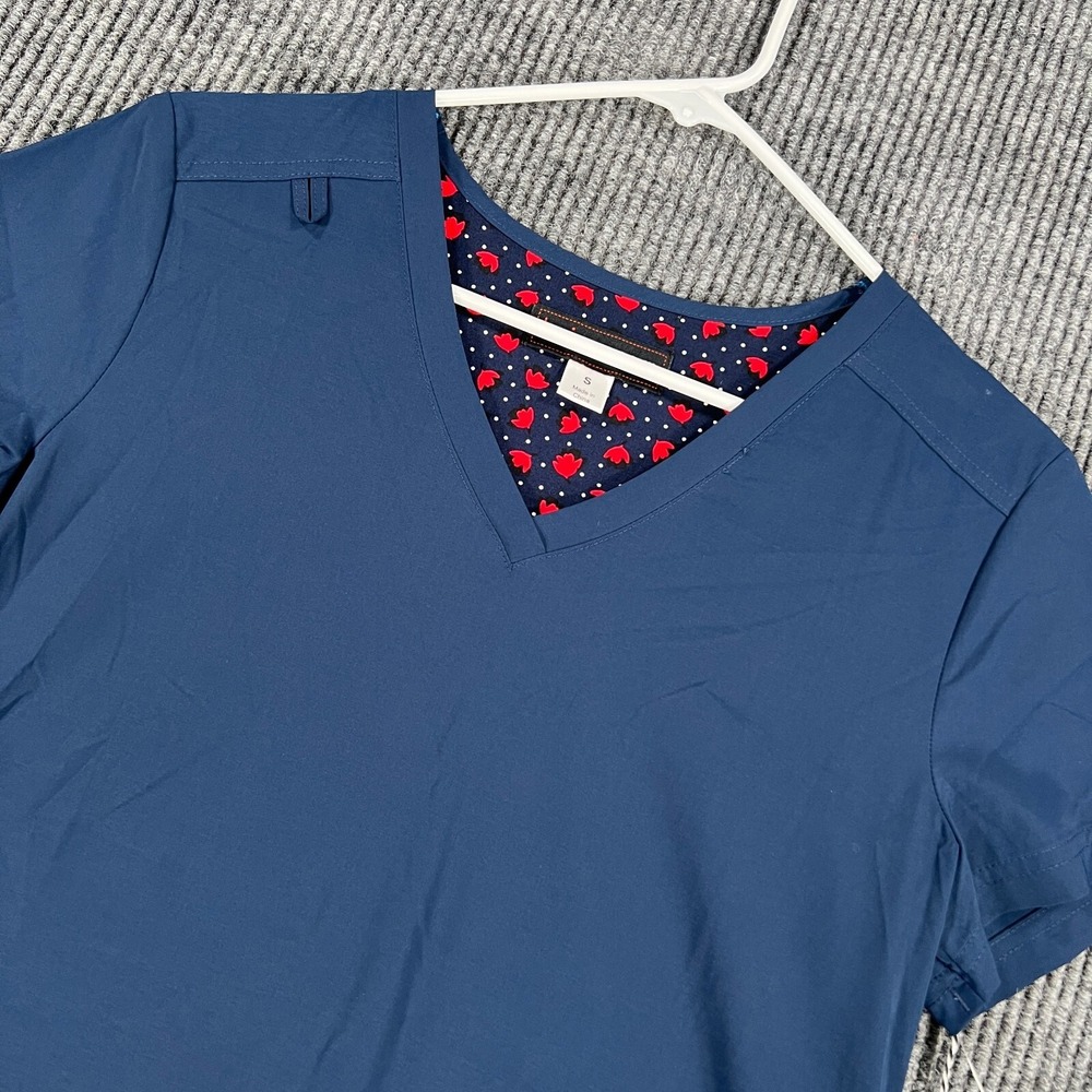 Koi‎ Basics Becca Scrub Top Womens Small Blue Short Sleeve V Neck Medical New